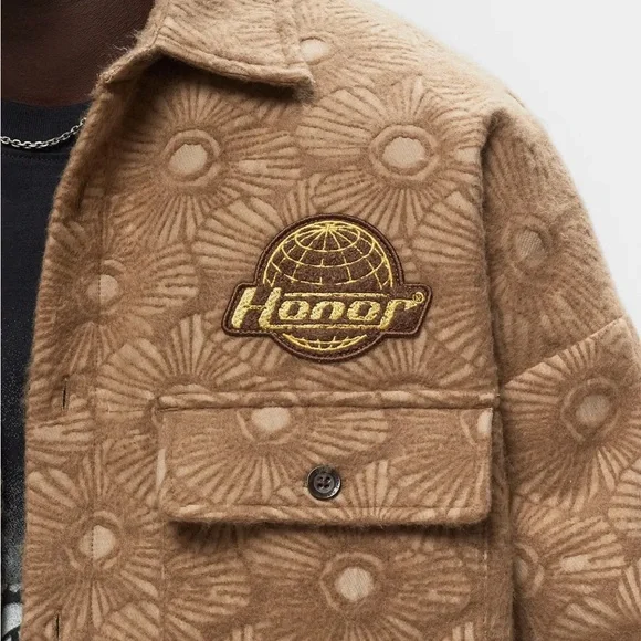 Honor The Gift Floral Cover Jacquard Brocade Shirt Jacket Logo Patch Shacket